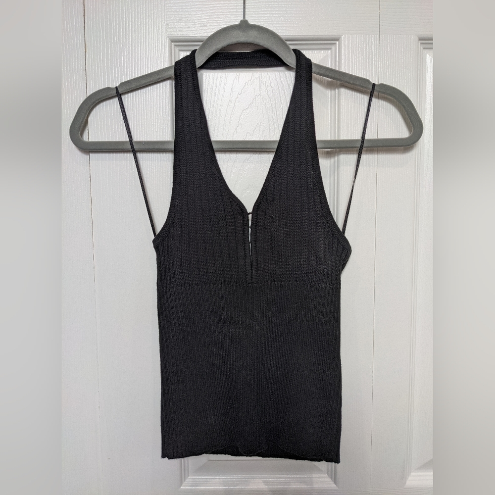 Guess ribbed black halter top